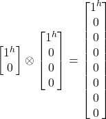 \begin {bmatrix} 1^h \\ 0 \end{bmatrix}\otimes \begin {bmatrix} 1^h \\ 0 \\ 0 \\ 0 \end{bmatrix} = \begin {bmatrix} 1^h \\ 0 \\ 0 \\ 0  \\0 \\ 0 \\ 0 \\0 \end{bmatrix}