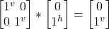 \begin {bmatrix} 1^v \   0 \\  0 \   1^v\end{bmatrix}* \begin {bmatrix} 0 \\  1^h  \end{bmatrix} = \begin {bmatrix} 0 \\  1^v \end{bmatrix}