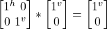 \begin {bmatrix} 1^h \ 0 \\ 0\ 1^v\end{bmatrix} * \begin {bmatrix} 1^v \\ 0 \end{bmatrix} = \begin {bmatrix} 1^v \\ 0\end{bmatrix}