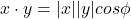 \[x \cdot y = |x||y|cos\phi\]