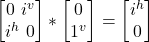 \begin {bmatrix} 0  \   i^v \\  i^h \   0\end{bmatrix} * \begin {bmatrix} 0 \\  1^v  \end{bmatrix} = \begin {bmatrix}  i^h \\  0   \end{bmatrix}
