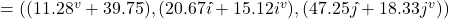 = (( 11.28^v + 39.75\hat { }), ( 20.67i\hat { } +  15.12i^v), ( 47.25j\hat { } +  18.33j^v))